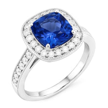 Afbeelding in Gallery-weergave laden, Kussen Sri Lanka Blauwe Saffier Diamanten 3.40 Ct Ring Wit Goud 14K

