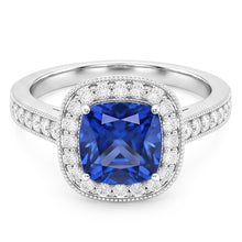 Afbeelding in Gallery-weergave laden, Kussen Sri Lanka Blauwe Saffier Diamanten 3.40 Ct Ring Wit Goud 14K
