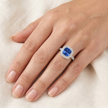Afbeelding in Gallery-weergave laden, Kussen Sri Lanka Blauwe Saffier Diamanten 3.40 Ct Ring Wit Goud 14K
