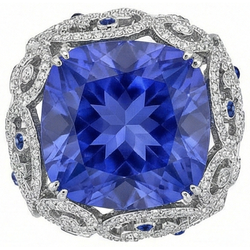 Kussen Sri Lanka Saffier Natuurlijke uit de aarde gewonnen Diamanten Witgoud 14K Ring 8.51 Ct