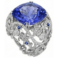 Afbeelding in Gallery-weergave laden, Kussen Sri Lanka Saffier Natuurlijke uit de aarde gewonnen Diamanten Witgoud 14K Ring 8.51 Ct
