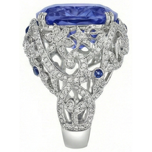 Afbeelding in Gallery-weergave laden, Kussen Sri Lanka Saffier Natuurlijke uit de aarde gewonnen Diamanten Witgoud 14K Ring 8.51 Ct
