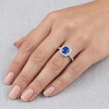 Afbeelding in Gallery-weergave laden, Kussen Sri Lanka blauwe saffier Natuurlijke echte diamanten ( niet in een laboratorium gekweekt ) ring massief goud 1.70 Ct
