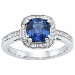 Kussen Sri Lanka blauwe saffier Natuurlijke echte diamanten ( niet in een laboratorium gekweekt ) ring massief goud 1.70 Ct