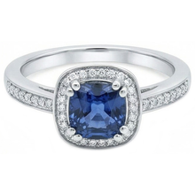 Afbeelding in Gallery-weergave laden, Kussen Sri Lanka blauwe saffier Natuurlijke echte diamanten ( niet in een laboratorium gekweekt ) ring massief goud 1.70 Ct
