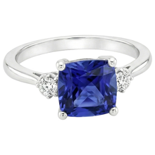 Afbeelding in Gallery-weergave laden, echte cushion saffier 2.75karaat ring zijaanzicht
