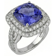 Afbeelding in Gallery-weergave laden, echte round tanzaniet 7karaat ring close-up detail
