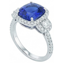 Afbeelding in Gallery-weergave laden, Kussenslijpsel Sri Lankaanse Saffier Natuurlijke uit de aarde gewonnen Diamanten Ring Witgoud 14K 5 Ct
