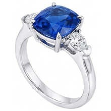Afbeelding in Gallery-weergave laden, Kussen geslepen Sri Lankaanse saffier Natuurlijke echte diamanten ( niet in een laboratorium gekweekt ) ring wit goud 14K 5 Ct
