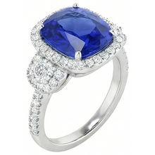 Afbeelding in Gallery-weergave laden, Kussenslijpsel Sri Lankaanse Saffier Natuurlijke uit de aarde gewonnen Diamanten Ring Witgoud 14K 5 Ct
