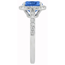 Afbeelding in Gallery-weergave laden, Kussen geslepen blauwe saffier &amp; ronde Natuurlijke echte diamanten ( niet in een laboratorium gekweekt ) ring 3 ct. Wit goud 14K
