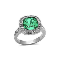 Kussen geslepen groene smaragd en diamant trouwring wit goud 14K 6,5 ct