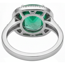 Afbeelding in Gallery-weergave laden, Kussen geslepen groene smaragd en Natuurlijke echte diamant ( niet in het laboratorium gekweekt ) trouwring wit goud 14K 6,5 ct

