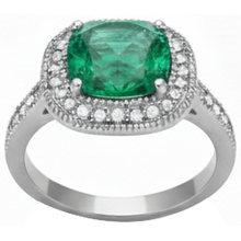 Afbeelding in Gallery-weergave laden, Kussen geslepen groene smaragd en Natuurlijke echte diamant ( niet in het laboratorium gekweekt ) trouwring wit goud 14K 6,5 ct

