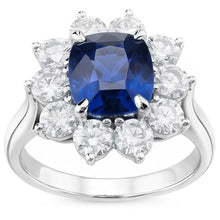 Afbeelding in Gallery-weergave laden, Kussen geslepen saffier met Natuurlijke echte diamanten ( niet in een laboratorium gekweekt ) 3,50 ct jubileum ring wit
