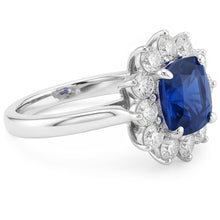 Afbeelding in Gallery-weergave laden, Kussen geslepen saffier met Natuurlijke echte diamanten ( niet in een laboratorium gekweekt ) 3,50 ct jubileum ring wit
