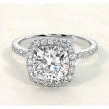 Afbeelding in Gallery-weergave laden, Kussen Echt Diamanten Verlovingsring Halo Wit Goud 14K Sieraden
