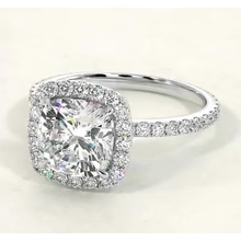 Afbeelding in Gallery-weergave laden, Kussen Echt Diamanten Verlovingsring Halo Wit Goud 14K Sieraden
