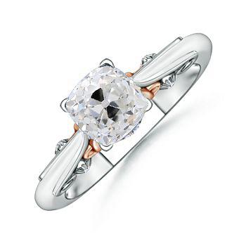 Kussen Echt Diamond Old Miner Ring Solitaire 1,50 Karaat Filigraan Tweekleurig