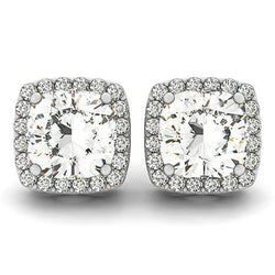 Kussen En Ronde Geslepen Halo Echt Diamond Stud Earring 2,40 Karaat