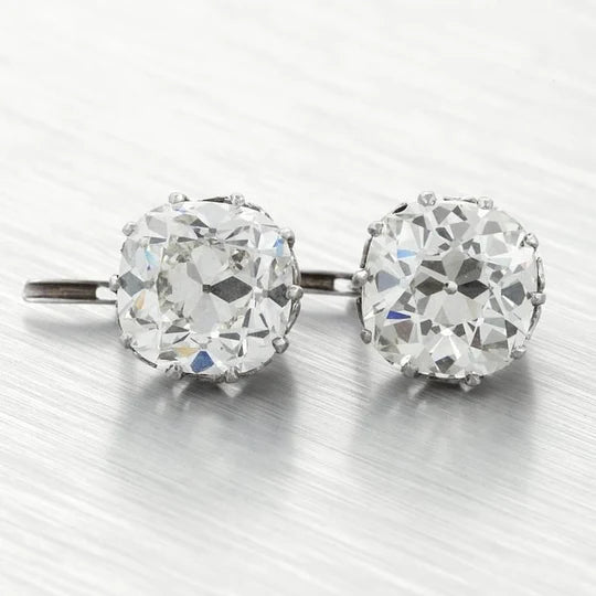 Kussen Gesneden Oude Mijnwerker Echt Diamanten Oorbel 2 Karaat Wit Goud 14K