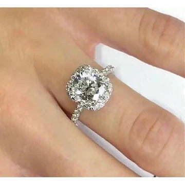 Kussen Halo Echt Diamanten Ring 4 Karaats Pave Ring