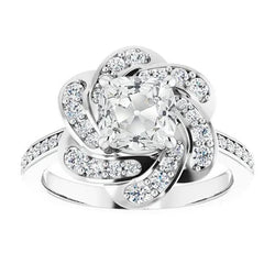 Kussen Old Cut Echt Diamond Halo Ring Prong Twisted Style 8,25 Karaat