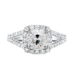 Kussen Old Cut Echt Diamond Halo Ring Split Shank 2,75 Karaat