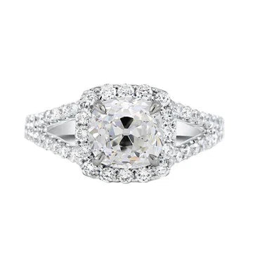 Kussen Old Cut Echt Diamond Halo Ring Split Shank 2,75 Karaat
