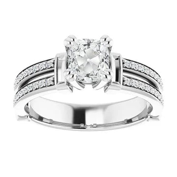 Kussen Old Mine Cut Echt Diamond Ring Double Prong Channel Set 5,25 Karaat