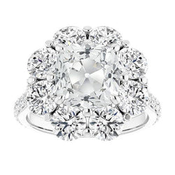 Kussen Oude Mijnwerker Natuurlijke Echte Diamant (Niet labgekweekt) Halo Ring Bloemstijl 19.50 Karaat