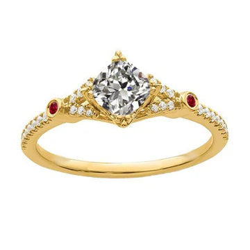 Kussen Old Miner Echt Diamond & Round Ruby Ring 3 Karaat 14K Goud