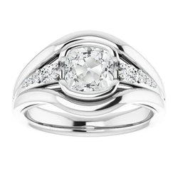 Kussen Oud Geslepen Natuurlijke uit de aarde gewonnen Diamanten Ring Halve Lunette Gespleten Schacht 4.25 Karaat