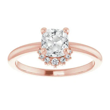 Kussen Oude Mijn Geslepen Echt Diamanten Ring Met Tanden Rose Gouden Seraden 4 Karaat