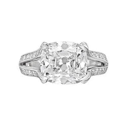 Kussen Solitaire Natuurlijke Echte Diamanten (Niet labgekweekt) Verlovingsring Geaccentueerd 3.50 Ct. Witgoud