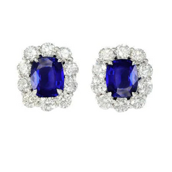 Kussen Saffier Studs Cluster Diamant Oorbellen Adelaar Klauw Prongs