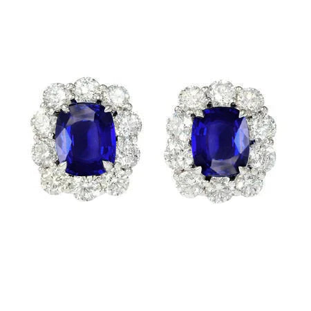 Kussen Saffier Studs Cluster Diamant Oorbellen Adelaar Klauw Prongs 