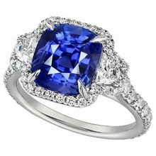 Afbeelding in Gallery-weergave laden, Kussengeslepen Saffier En Diamanten Ring
