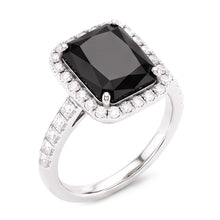 Afbeelding in Gallery-weergave laden, Damesring met zwarte diamant 7 karaat natuurlijke radiant halo 14k witgoud
