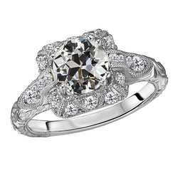 High-end Oud Europese Slijpvorm Diamant Halo Ring – 2 karaat 14