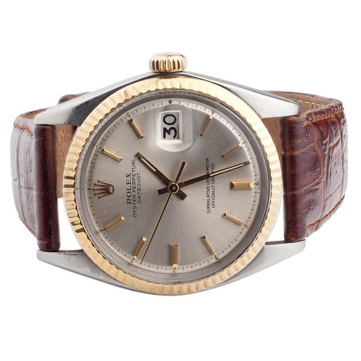 Leren band Rolex Datum Kijk maar eens naar Rolex met Stok-wijzerplaat
