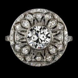 Edwardiaanse Sieraden Halo Ring Rond Oude Mijnwerker Echte Natuurlijke uit de aarde gewonnen Diamant Kastzetting