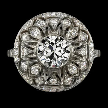 Like Edwardian Jewelry Halo Ring Ronde Oude Mijnwerker Echt Diamant Bezel Set