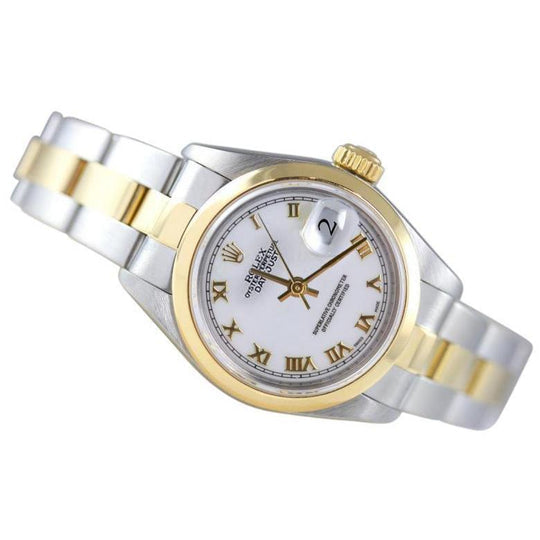 Lunette Witte Romeinse Wijzerplaat Datumjust Rolex Horloge roestvrij staal & Gouden Armband
