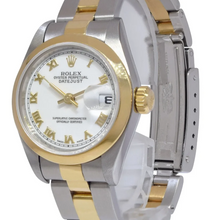 Afbeelding in Gallery-weergave laden, Lunette Witte Romeinse Wijzerplaat Datumjust Rolex Horloge roestvrij staal &amp; Gouden Armband
