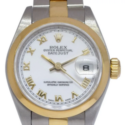 Lunette Witte Romeinse Wijzerplaat Datumjust Rolex Horloge roestvrij staal & Gouden Armband