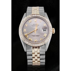 Mannen grijze Romeinse wijzerplaat diamanten rand Datumjust horloge tweekleurige Rolex SNELLE INSTELLING