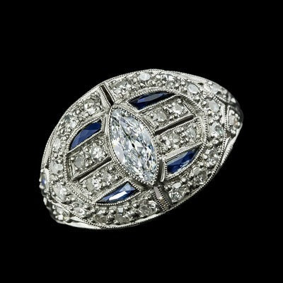 Markiezin Echt Old Miner Diamond & Blue Sapphire Ring Milgrain 3,25 karaat