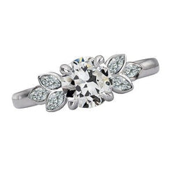 Marquise & Rond Oud Geslepen Natuurlijke uit de aarde gewonnen Diamanten Ring Bladstijl Goud 5.50 Karaat