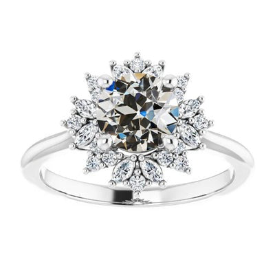 Markiezin & Ronde Halo Oude Geslepen Echt Diamanten Ring Sterstijl 5,50 Karaat